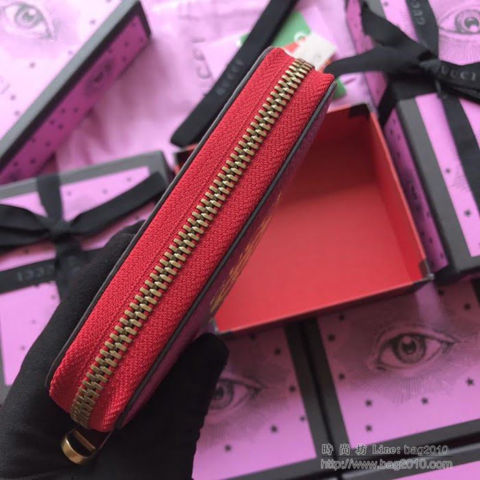 GUCCI古馳 新款 496319大紅全皮 小拉鏈包 卡包系列 絲印標緻 織帶 Gucci卡包  ydgq3473